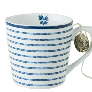 Laura Ashley Blue Candy Stripes Set 4 Mini Mugs 0,24l Wit Porselein