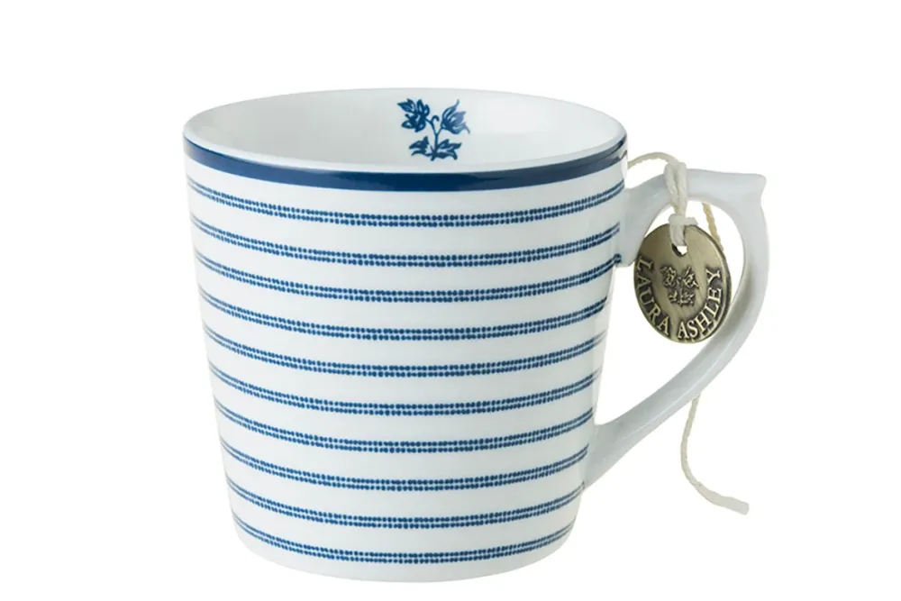 Laura Ashley Blue Candy Stripes Set 4 Mini Mugs 0,24l Wit Porselein