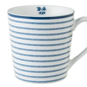 Laura Ashley Blue Candy Stripes Set 4 Mugs 0,35l Wit Porselein