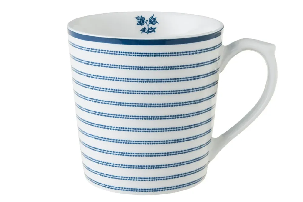 Laura Ashley Blue Candy Stripes Set 4 Mugs 0,35l Wit Porselein