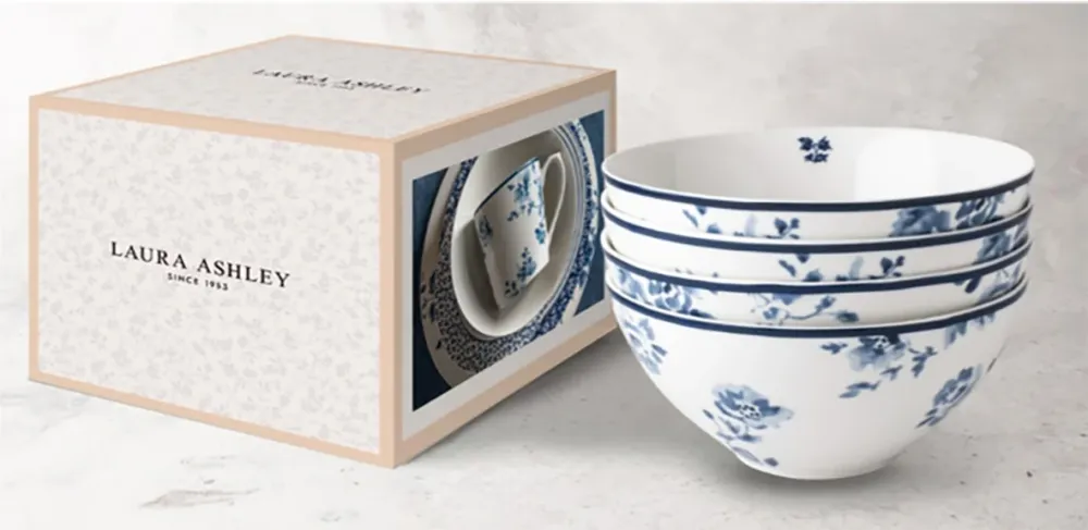 Laura Ashley Blue China Rose Giftset 4 Bowls 16cm Wit Porselein