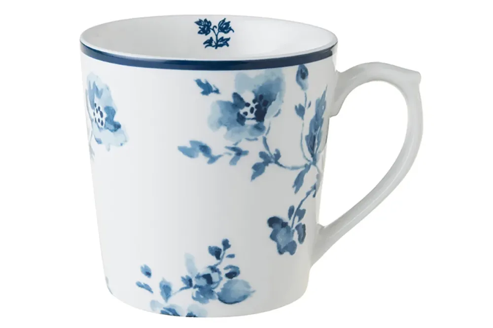 Laura Ashley Blue China Rose Set 4 Mugs 35cl Wit Porselein