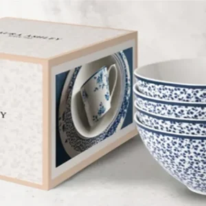 Laura Ashley Blue Floris Giftset 4 Bowls 16cm Wit Porselein