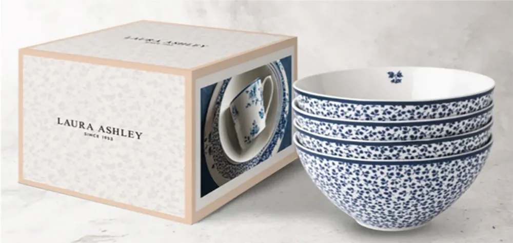 Laura Ashley Blue Floris Giftset 4 Bowls 16cm Wit Porselein