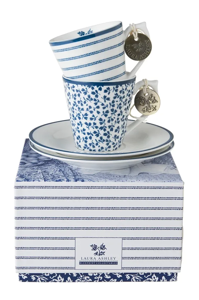 Laura Ashley Giftset 2 Mokkatassen en ondertassen 0,09l Wit Porselein