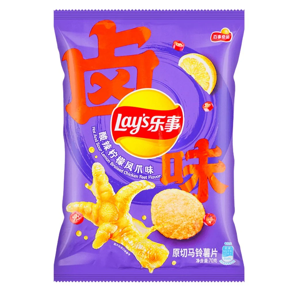 Lay’s Hot and Sour Lemon Braised Chicken Feet Flavour, chips met de smaak van kippenpoten en citroen van 70g