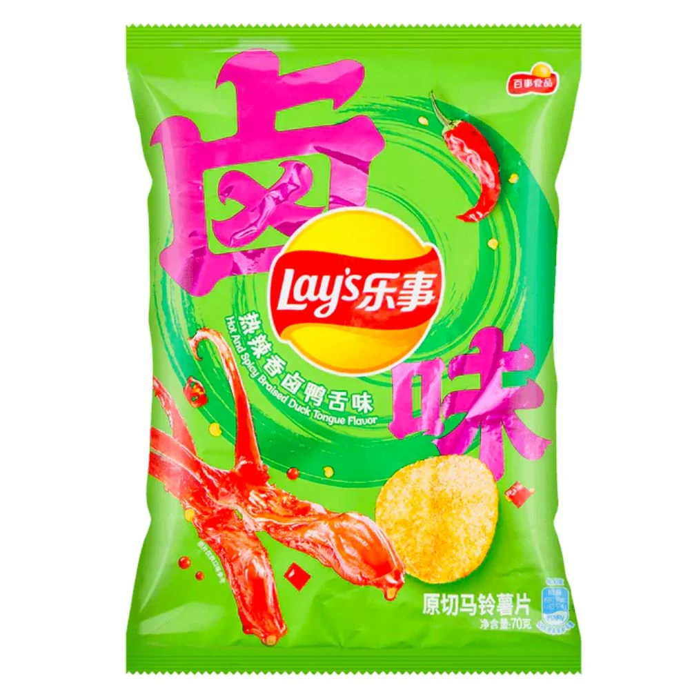 Lay's Hot and Spicy Braised Duck Tongue Flavor, chips met eendentalensmaak van 70g