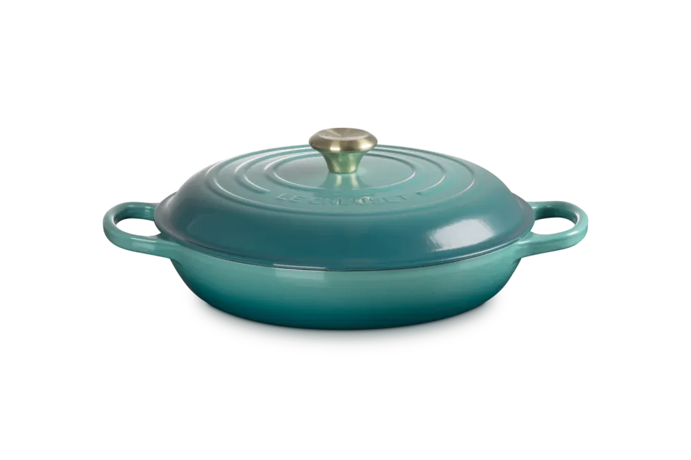 Le Creuset Campagnard met goudkleurige knop 30cm 3,5l Bleu Riviera Gietijzer