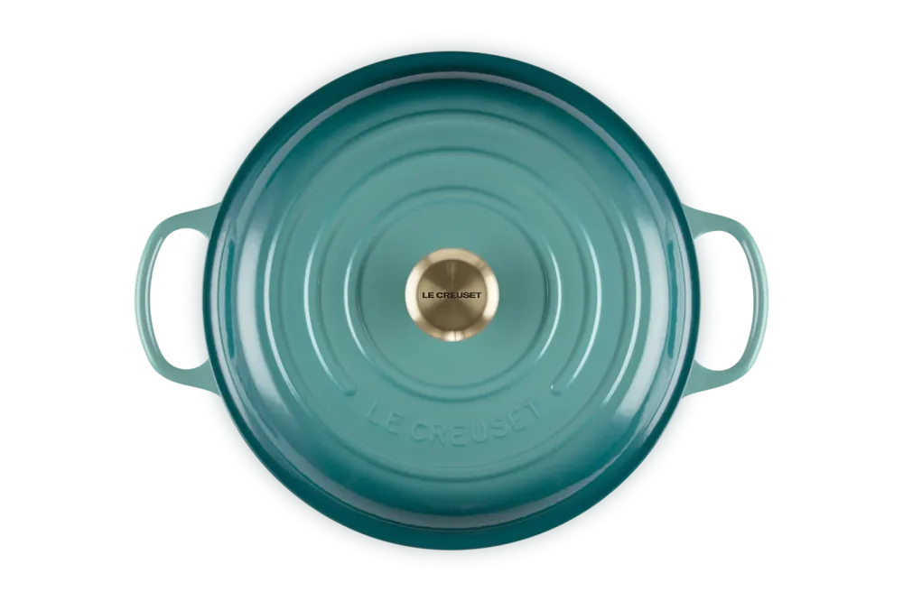 Le Creuset Campagnard met goudkleurige knop 30cm 3,5l Bleu Riviera Gietijzer
