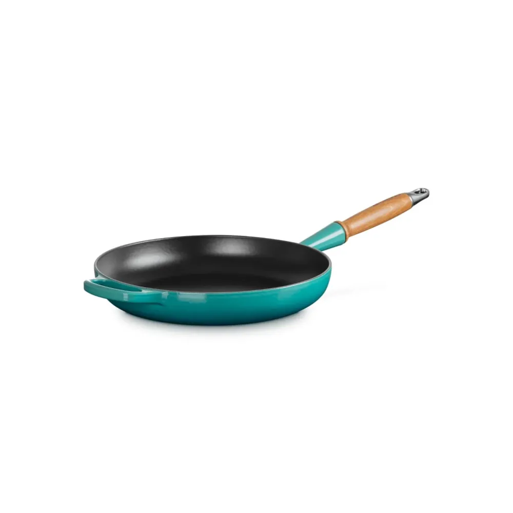 Le Creuset Koekenpan Signature rond houten handvat 28cm 2,6l Bleu Riviera Gietijzer
