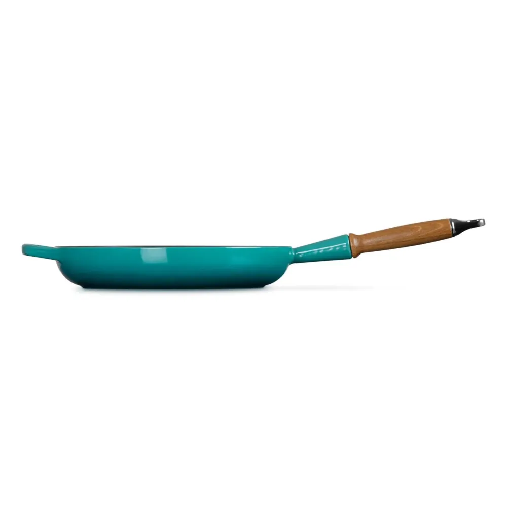 Le Creuset Koekenpan Signature rond houten handvat 28cm 2,6l Bleu Riviera Gietijzer