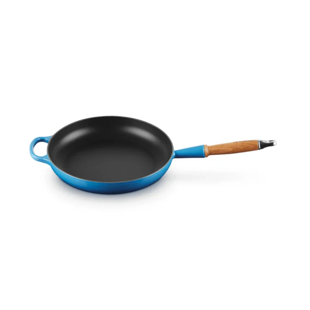 Le Creuset Koekenpan Signature rond houten handvat Azure 28cm 2,6l