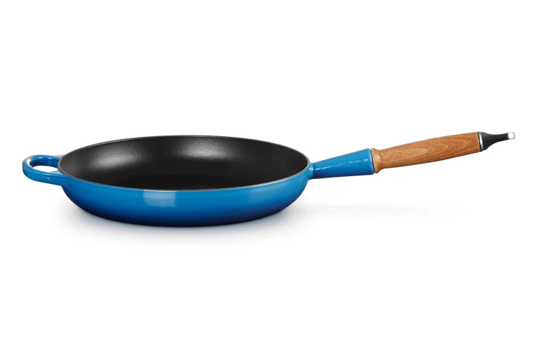 Le Creuset Koekenpan Signature rond houten handvat Azure 28cm 2,6l