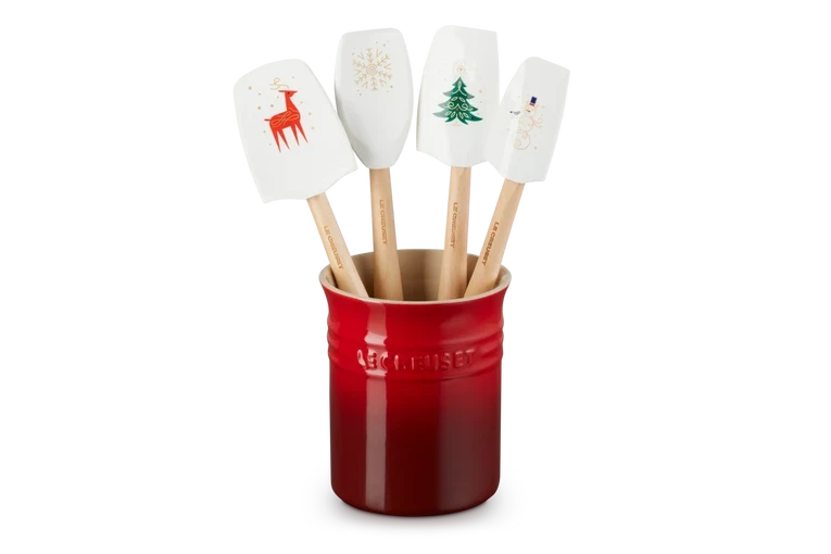 Le Creuset - Pot met 4 Spatels Kersenrood/ Wit