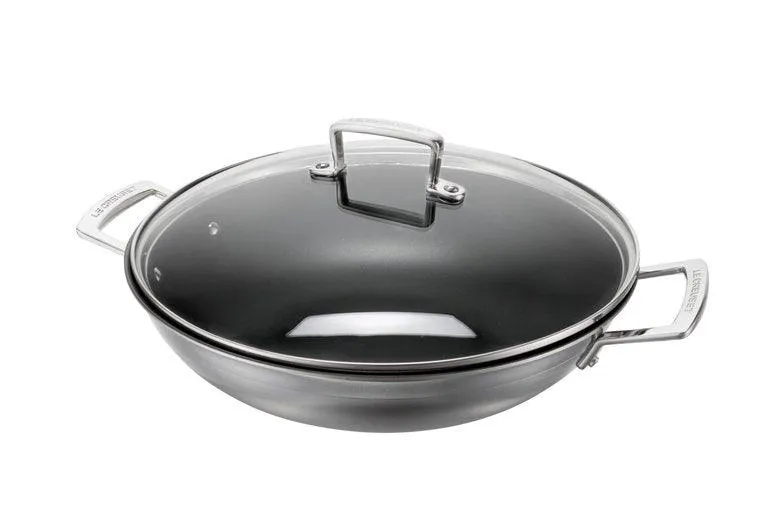 Le Creuset RVS wok met anti-aanbaklaag en glazen deksel 30cm 4,8l