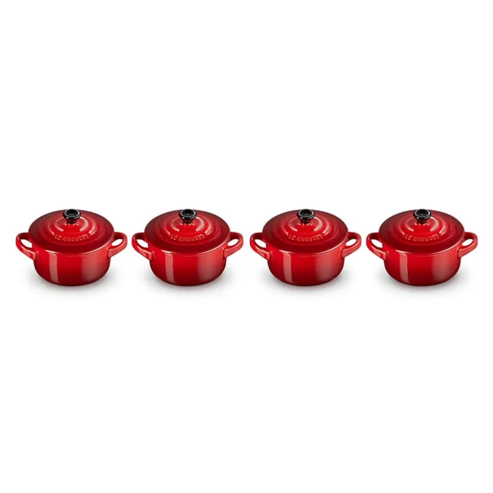 Le Creuset - Set van 4 Mini-Braadpannen Kersenrood 10cm 0,25l