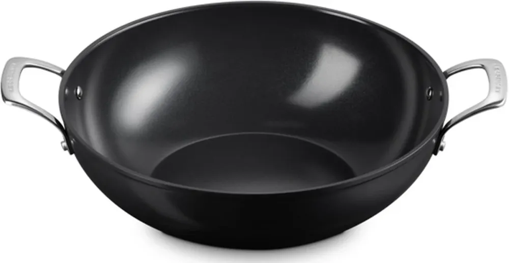 Le Creuset Wok met 2 Hulphandvaten 32cm 6,0l Zwart Keramisch