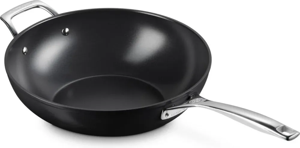 Le Creuset Wok met 2 Hulphandvaten 32cm 6,0l Zwart Keramisch