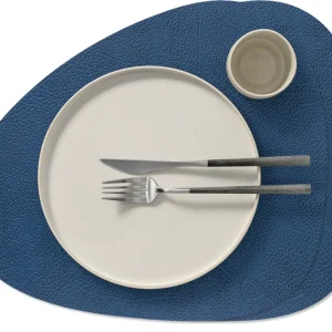 LIND DNA Placemats Hippo - Leer - Navy Blue - Curved - 44 x 37 cm - 2 Stuks