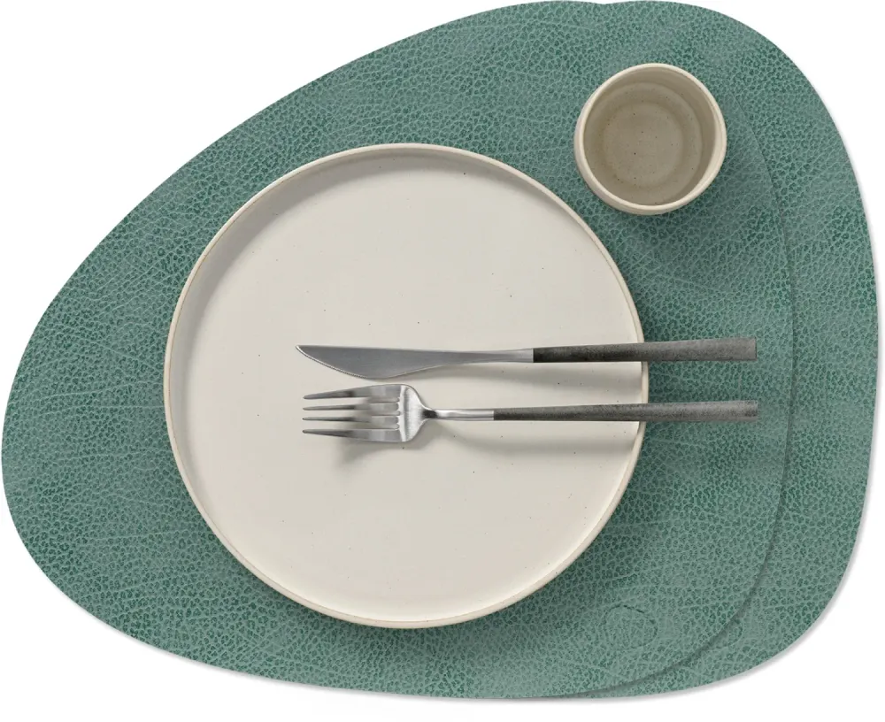 LIND DNA Placemats Hippo - Leer - Pastel Green - Curved - 44 x 37 cm - 2 Stuks