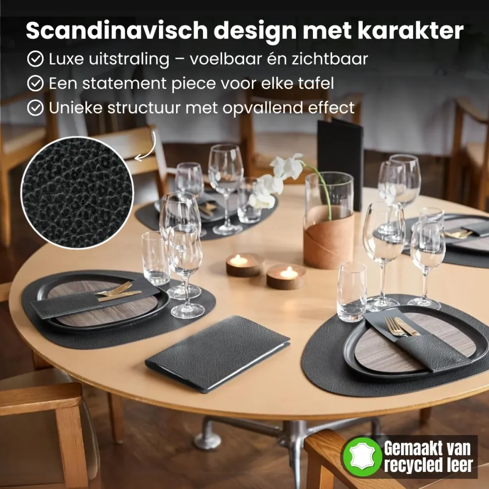 LIND DNA Placemats Hippo - Leer - Pastel Green - Curved - 44 x 37 cm - 2 Stuks