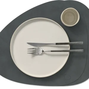 LIND DNA Placemats Nupo - Leer - Anthracite - Curved - 44 x 37 cm - 2 Stuks