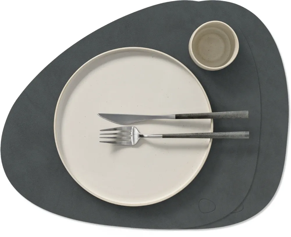 LIND DNA Placemats Nupo - Leer - Anthracite - Curved - 44 x 37 cm - 2 Stuks