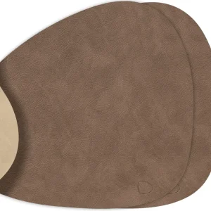 LIND DNA Placemats Nupo - Leer - Brown / Sand - dubbelzijdig - Curved - 44 x 37 cm - 2 Stuks