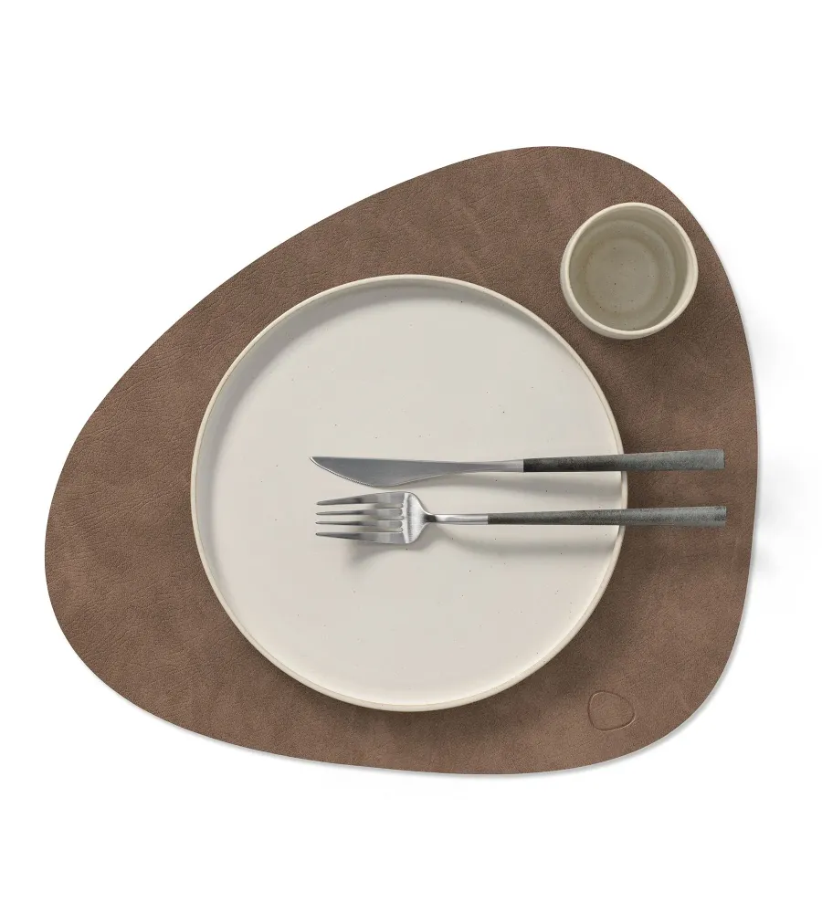 LIND DNA Placemats Nupo - Leer - Brown / Sand - dubbelzijdig - Curved - 44 x 37 cm - 2 Stuks