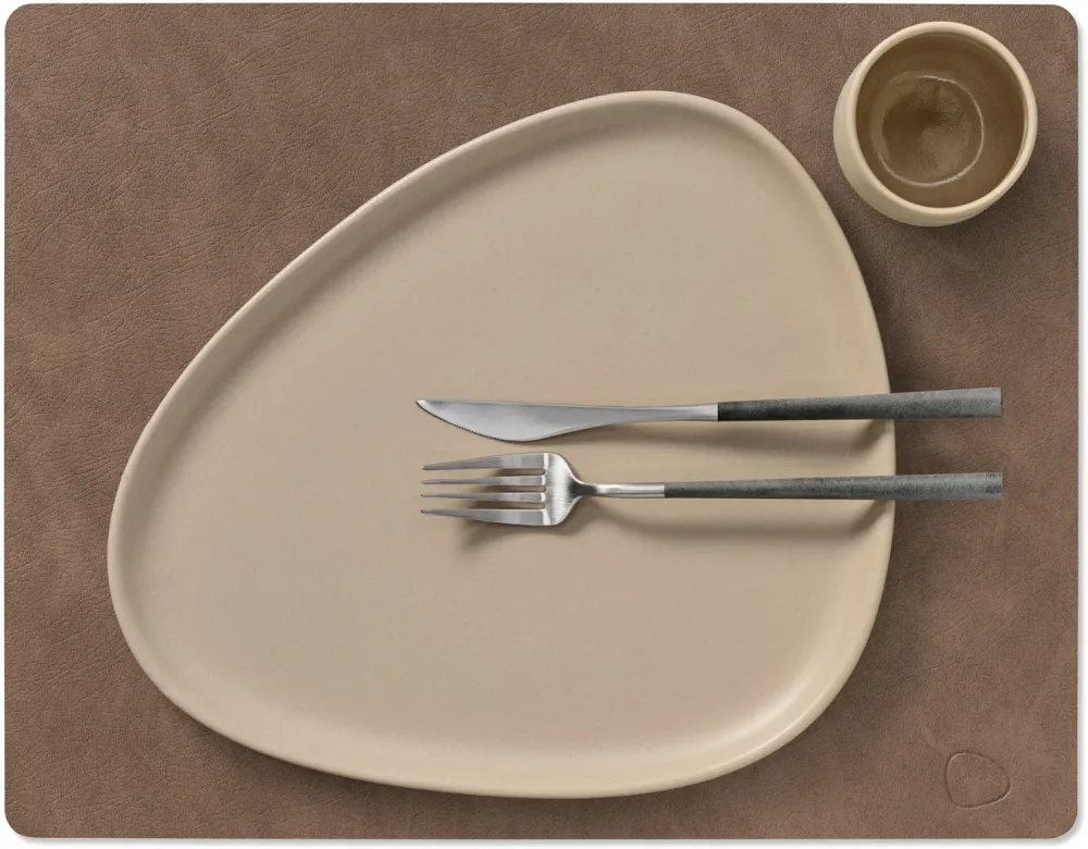 LIND DNA Placemats Nupo - Leer - Brown / Sand - dubbelzijdig - 45 x 35 cm - 2 Stuks