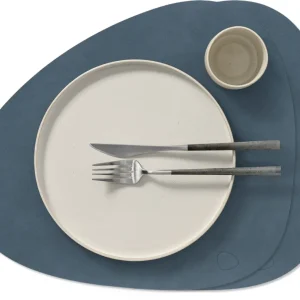 LIND DNA Placemats Nupo - Leer - Dark Blue - Curved - 44 x 37 cm - 2 Stuks
