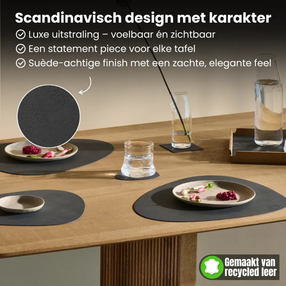 LIND DNA Placemats Nupo - Leer - Dark Blue - Curved - 44 x 37 cm - 2 Stuks