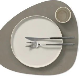 LIND DNA Placemats Nupo - Leer - Flint Grey - Curved - 44 x 37 cm - 2 Stuks
