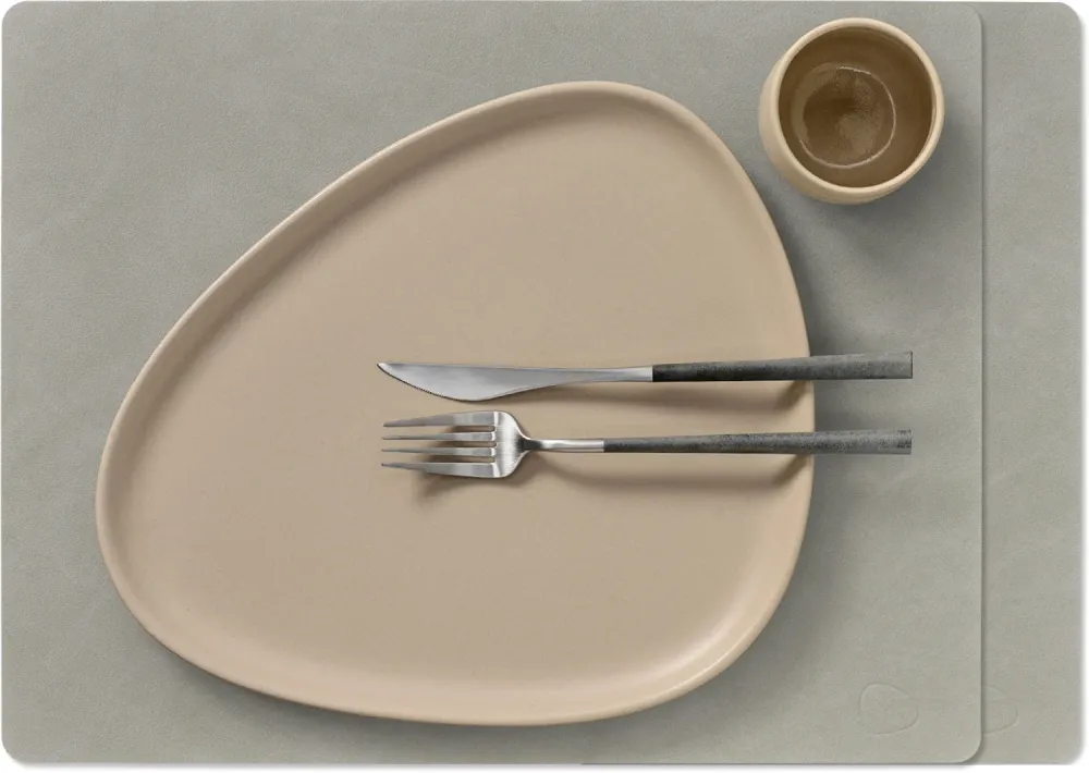 LIND DNA Placemats Nupo - Leer - Lichtgrijs 45 x 35 cm - 2 Stuks