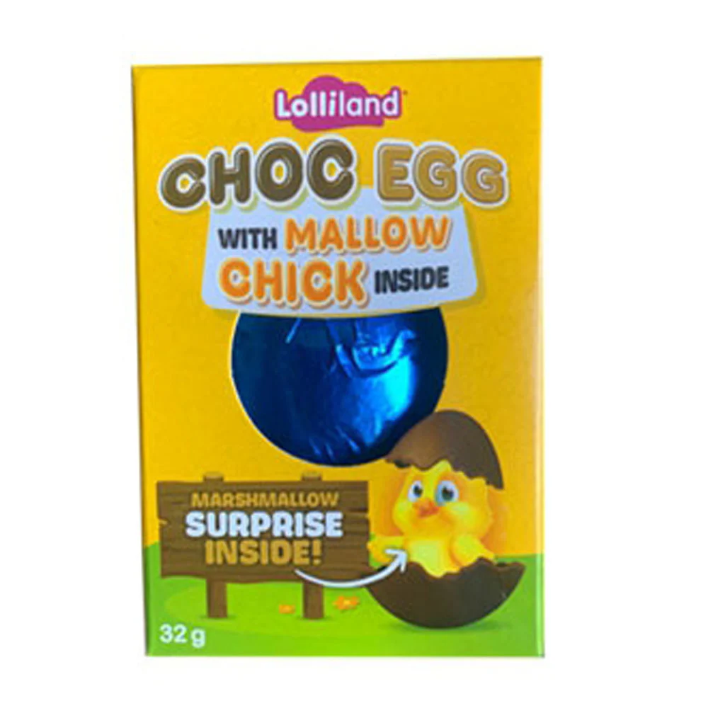 Choc ei met mallow kuiken binnen (32 g eieren/doos) Lolliland