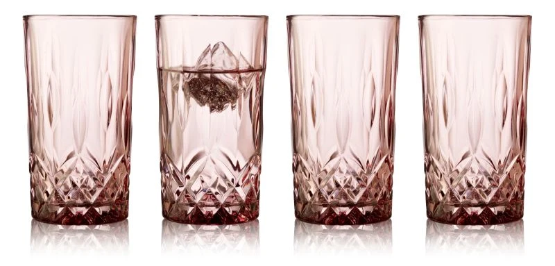 Lyngby Glass Longdirnkglazen Sorrento Pink 38 cl (set van 4)