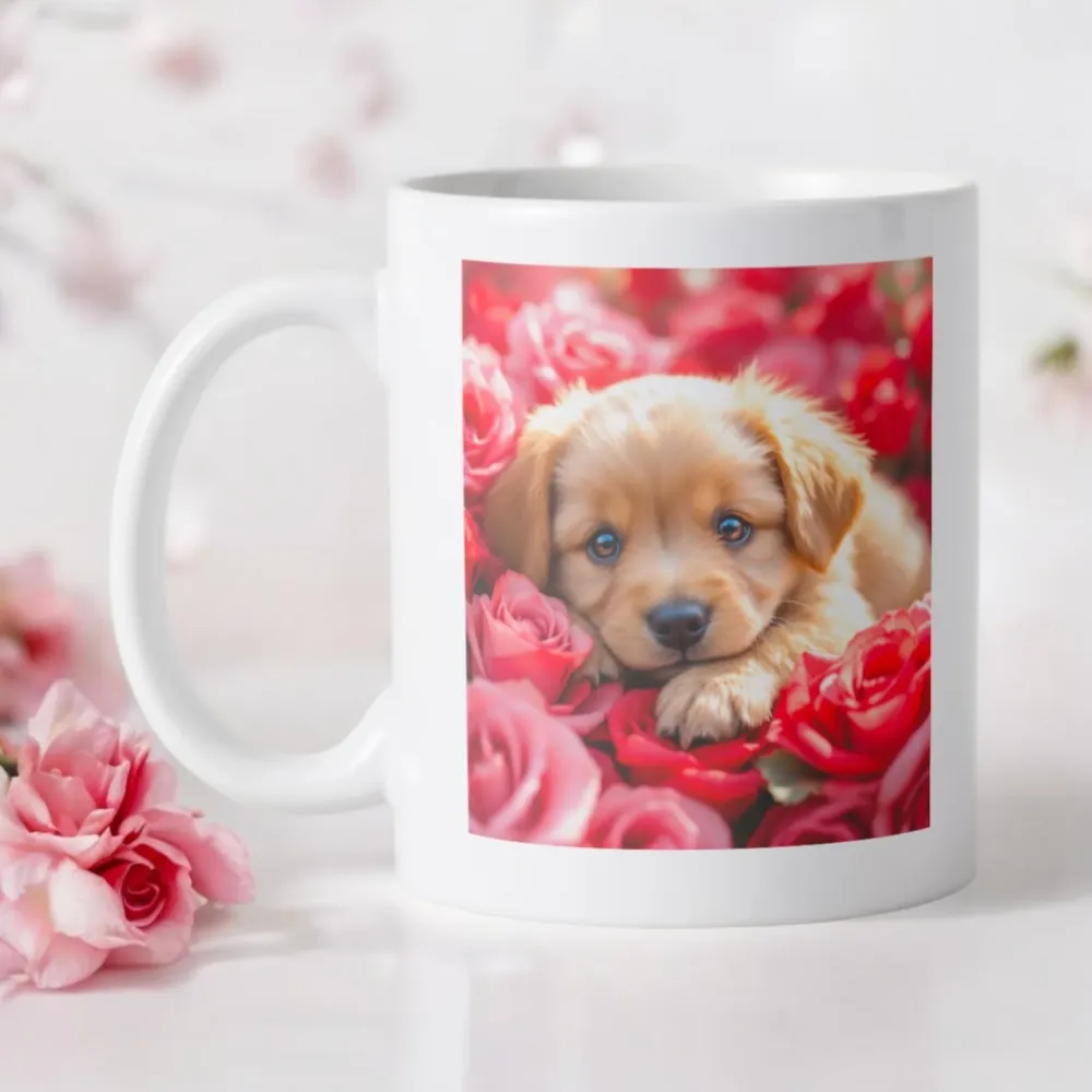 Puppy met rozen Mok/Beker 350 ml Macey's Candles & Decorations