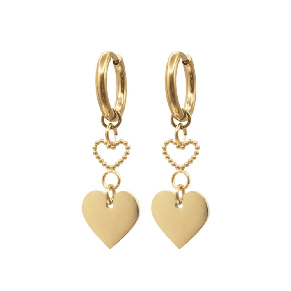 Madam label Oorringen (twisted) double heart 3d bolletjes goud