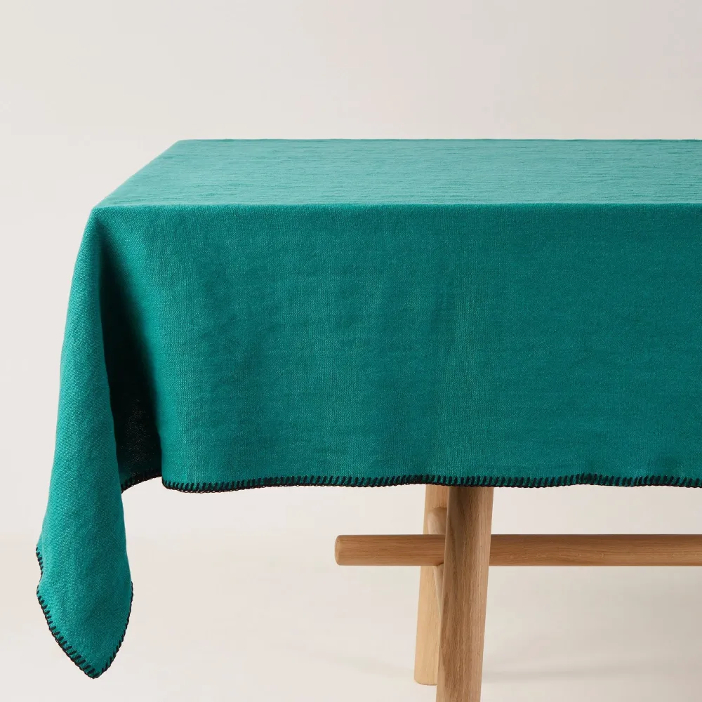 Madura Rechthoekig tafelkleed Nino lagune en zwarte slinger 140x250 cm