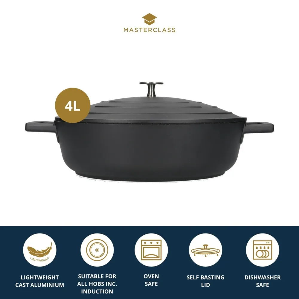 Lage Braadpan Zwart Gietaluminium 28 cm Masterclass