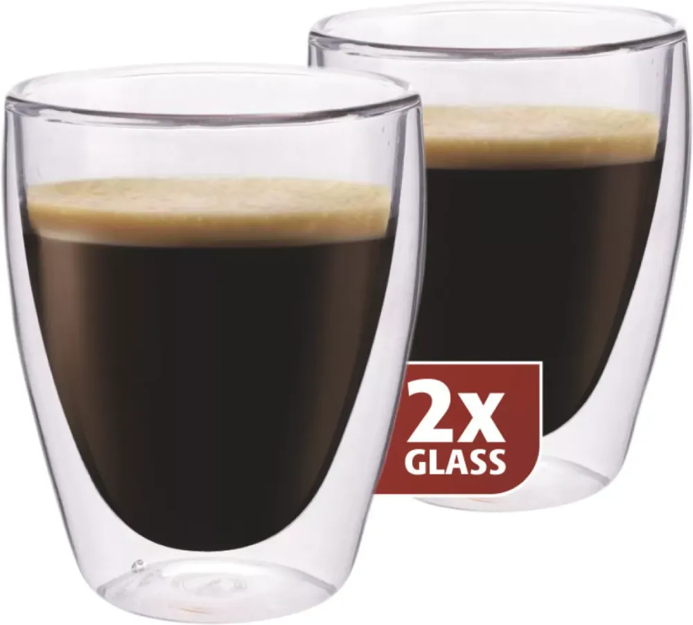 Dubbelwandig Glas Koffie 235 ml - set 2 stuks Maxxo