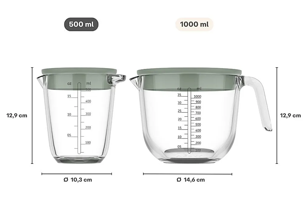 Mepal Maatbeker glas met deksel 0.5L 1L Chef it BPA-vrij