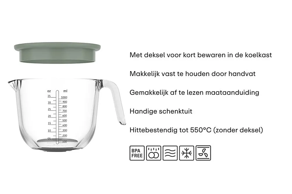 Mepal Maatbeker glas met deksel 0.5L 1L Chef it BPA-vrij