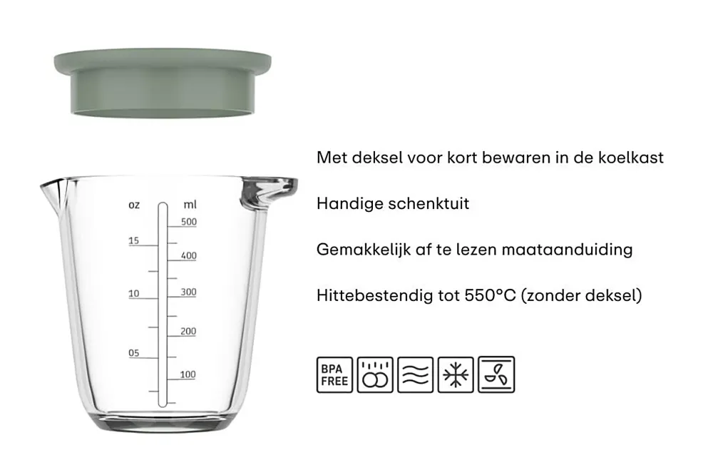 Mepal Maatbeker glas met deksel 0.5L 1L Chef it BPA-vrij