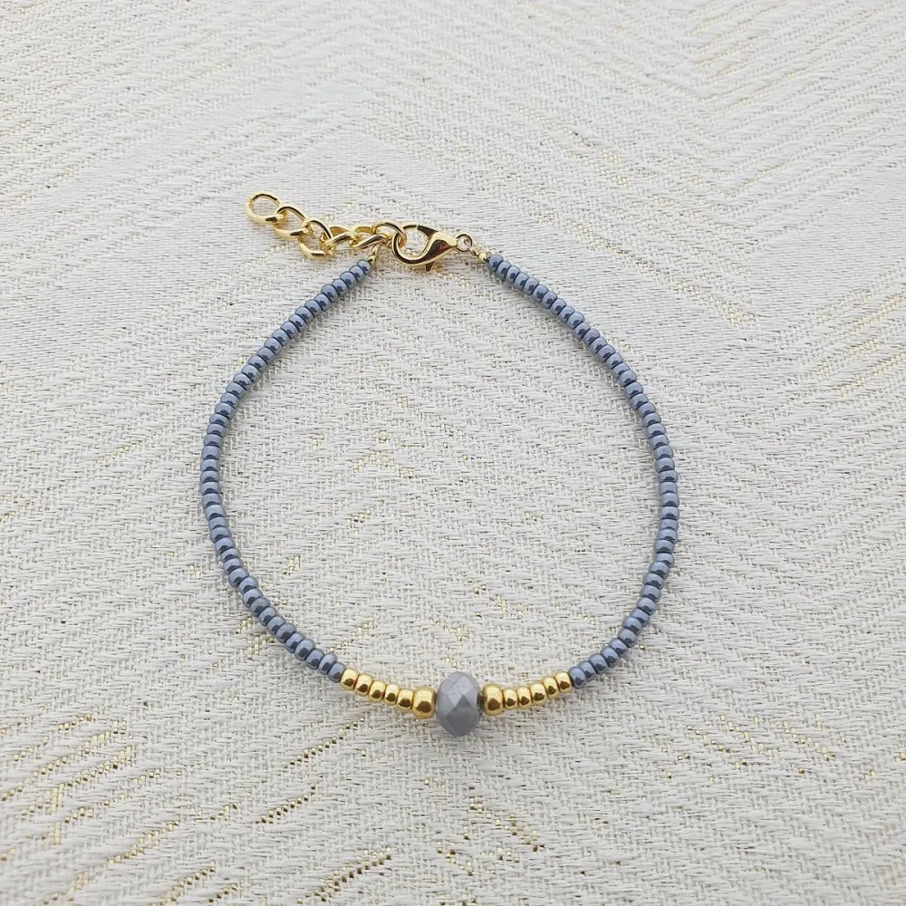 Mooi! Jewels armband met miyuki beads en facetkraal grijs