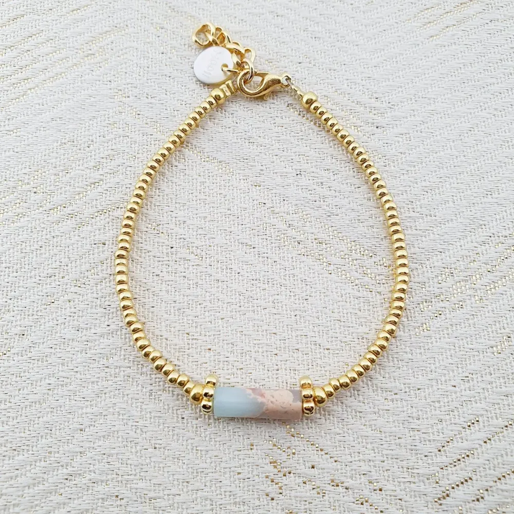 Mooi! Jewels armband met natuursteen tube rond turquoise goud