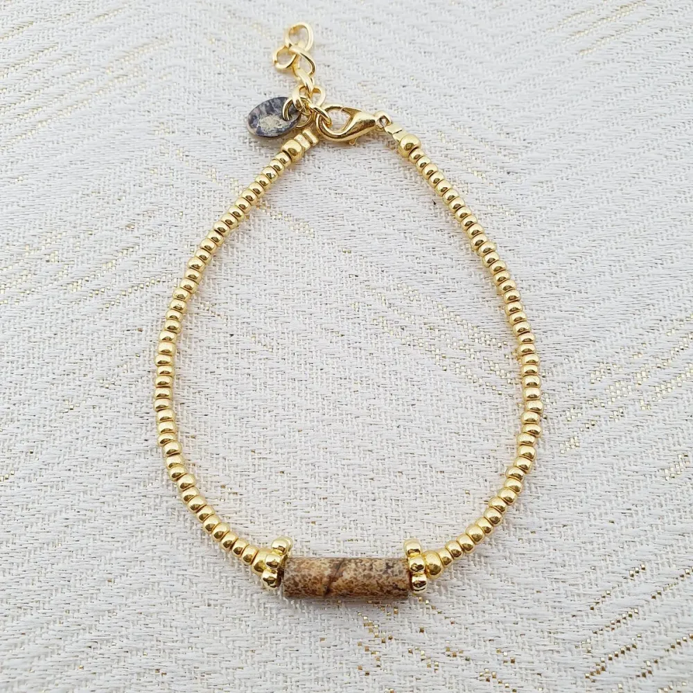 Mooi! Jewels armband met natuursteen tube rond bruin goud