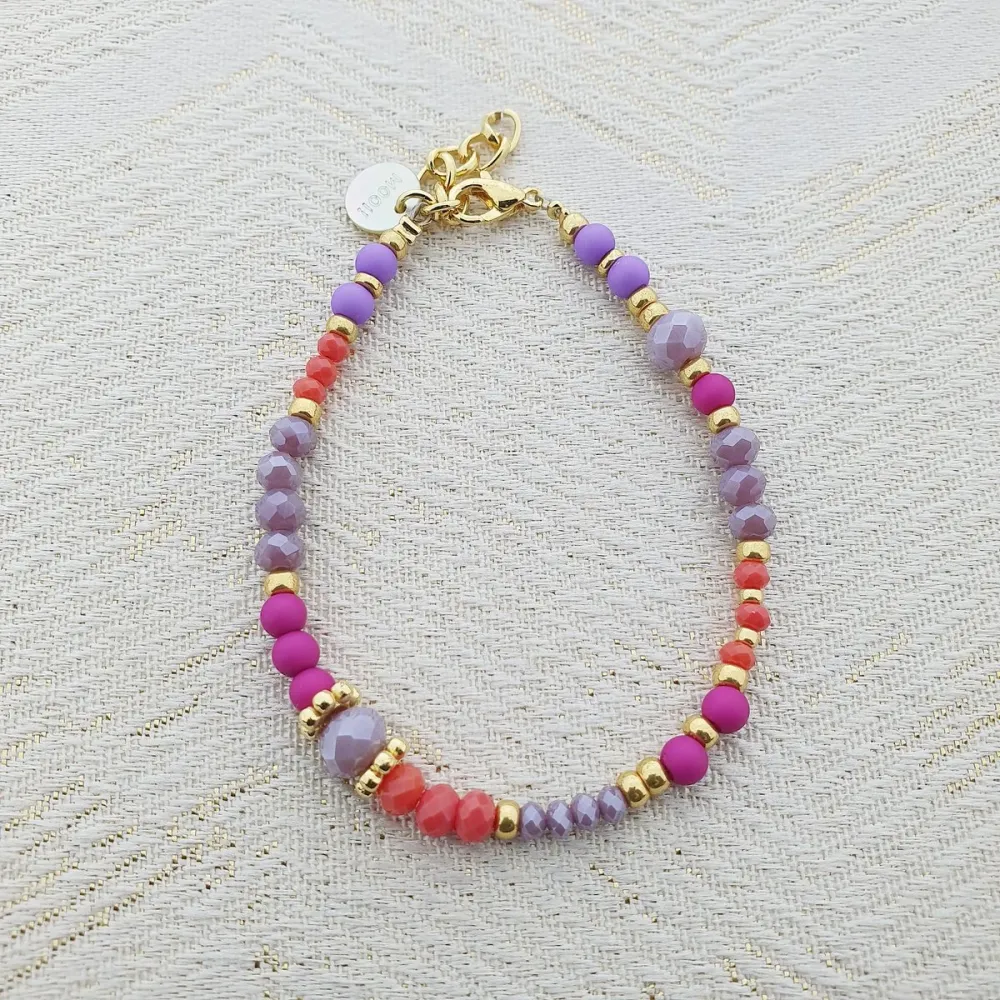 Mooi! Jewels armband met paarse en fuchsia facetkraaltjes