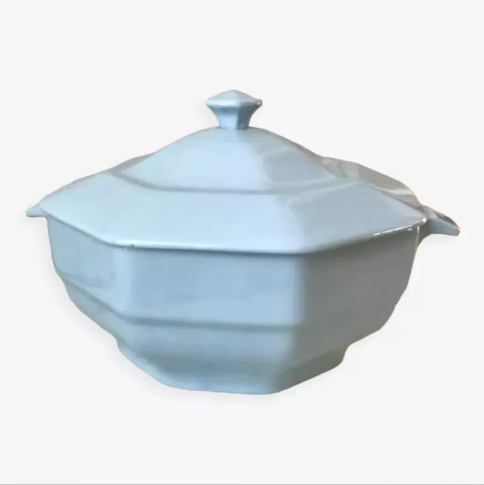 Tureen Digoin Sarreguemines sky blue pastel years 50-60 Mushroom Studio