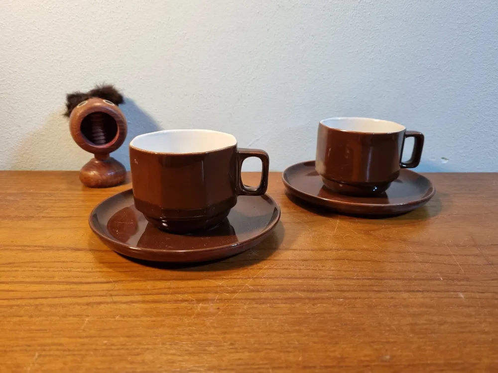 Kop met schotel Boch "Capuccino" bruin My Store